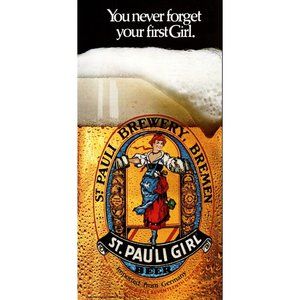 1983 St. Pauli Girl Beer Vintage Print Ad Frosty Mug Head Man Cave Bar Wall Art